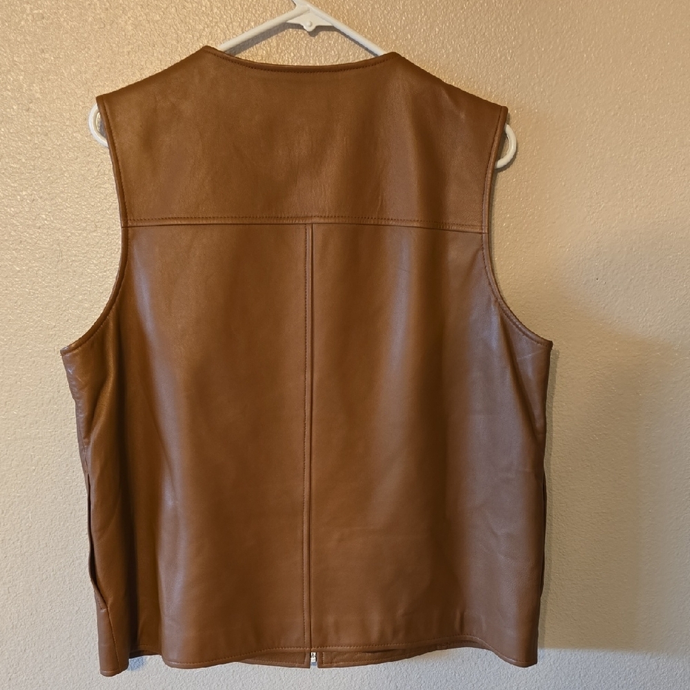 Nordstrom genuine lambskin leather zip vest  brown tan. - Picture 2 of 5